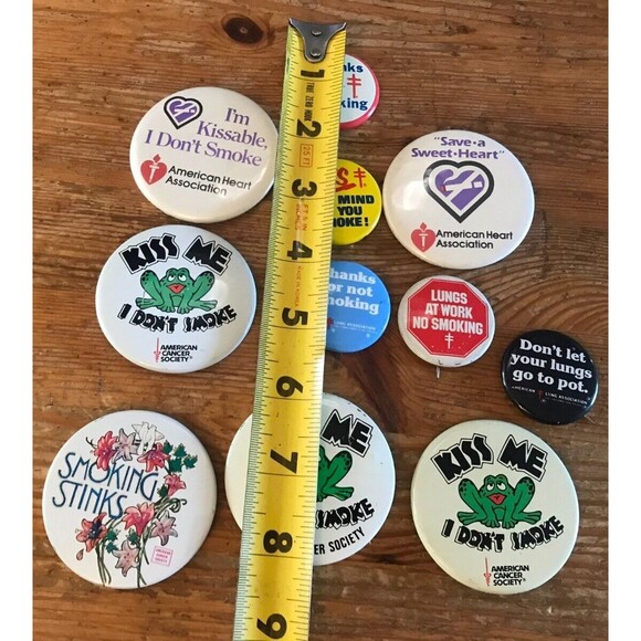Vintage Anti Smoking Pin Lot of 11 Buttons Pinbacks American Cancer Society - Picture 5 of 5
